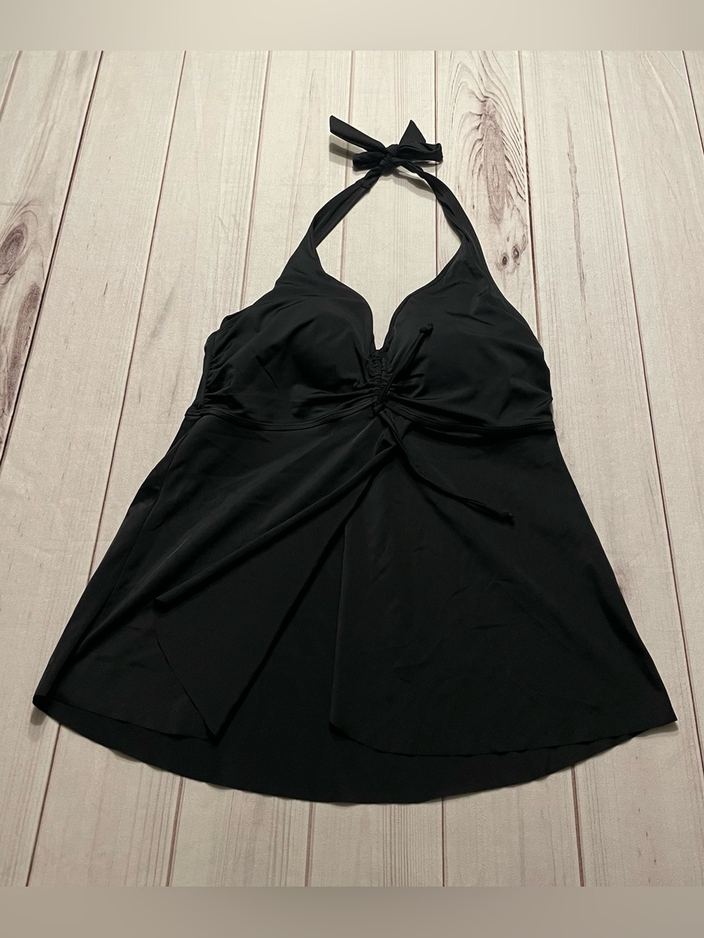 Swimsuits for All Tankini Halter Top Women's 14 Black Open Tie Front Ruched y2k